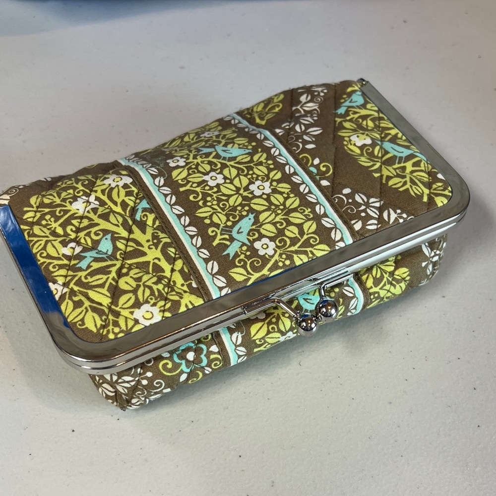 Vera Bradley Brown and Yellow Sittin in a Tree Cosmetic Case Kisslock Excellent